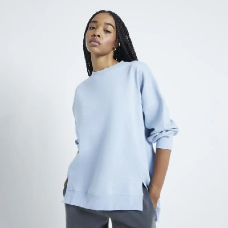 Blue Long Sleeve Split Front Sweatshirt sold by River Island