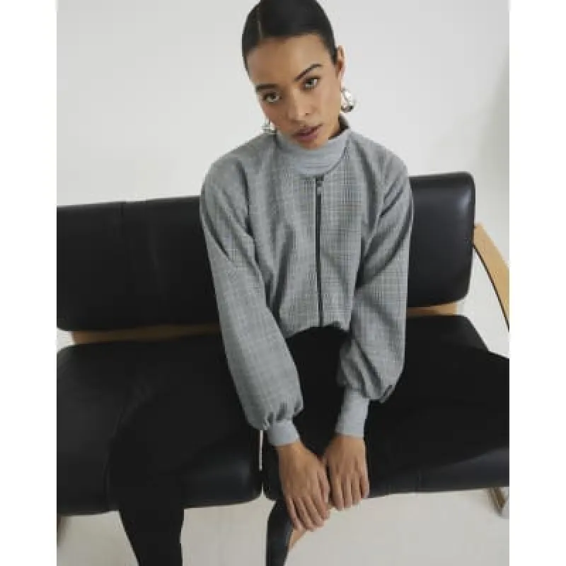 Grey Checked Bomber Jacket sold by River Island