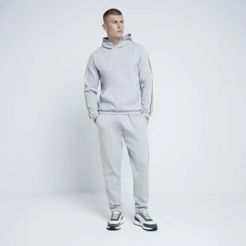 Stone Regular Fit Interlock Taped Hoodie sold by River Island