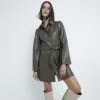 Khaki Faux Leather Long Sleeve Shirt Dress sold by River Island