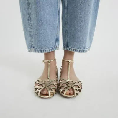 Gold Faux Leather Caged Sandals sold by River Island