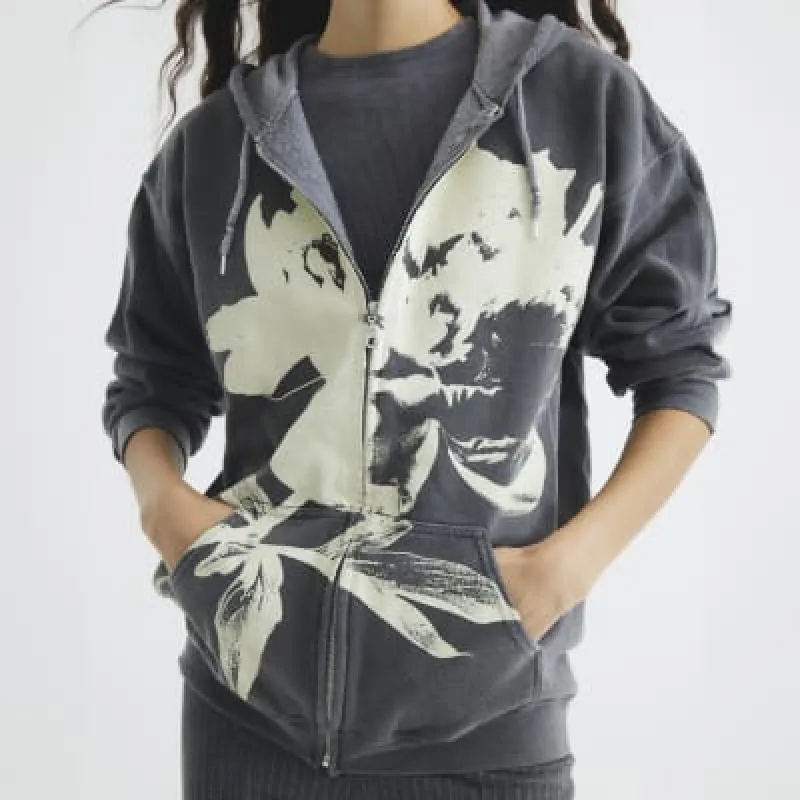 Grey Floral Zip Up Hoodie sold by River Island