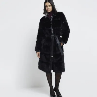 Black Collared Button Down Coat sold by River Island