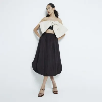 Brown Taffeta Bubble Hem Midi Skirt sold by River Island