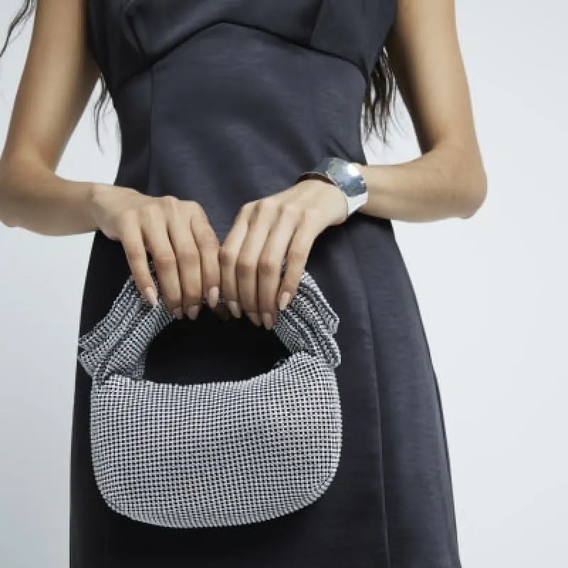 Silver Diamante Bow Clutch Bag made by River Island
