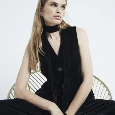 Black Velvet Tailored Waistcoat sold by River Island