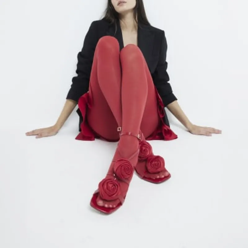 Red Flower Corsage Strap Heeled Sandals sold by River Island