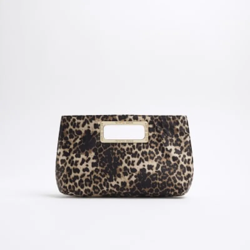 Beige Satin Leopard Clutch Bag sold by River Island