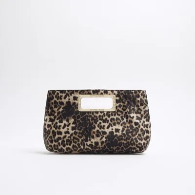 Beige Satin Leopard Clutch Bag sold by River Island