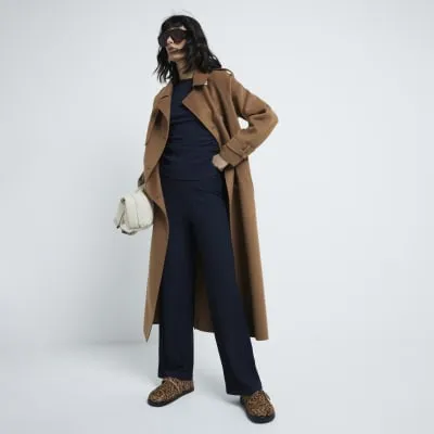 Navy Textured Wide Leg Trousers sold by River Island