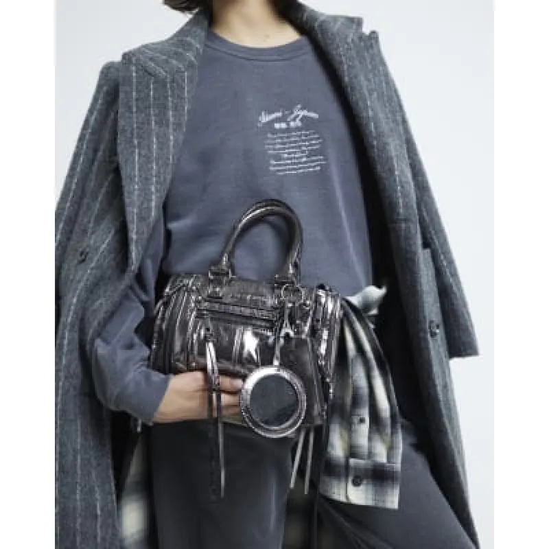 Silver Faux Leather Charm Tote Bag sold by River Island