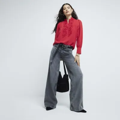 Red Crepe Floral Applique Blouse sold by River Island