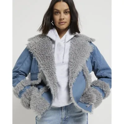 Blue Denim Hybrid Jacket sold by River Island