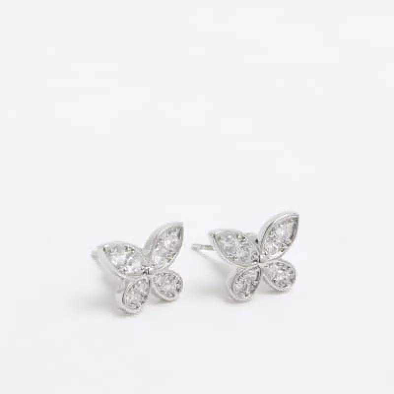 Silver Cubic Zirconia Butterfly Stud Earrings sold by River Island