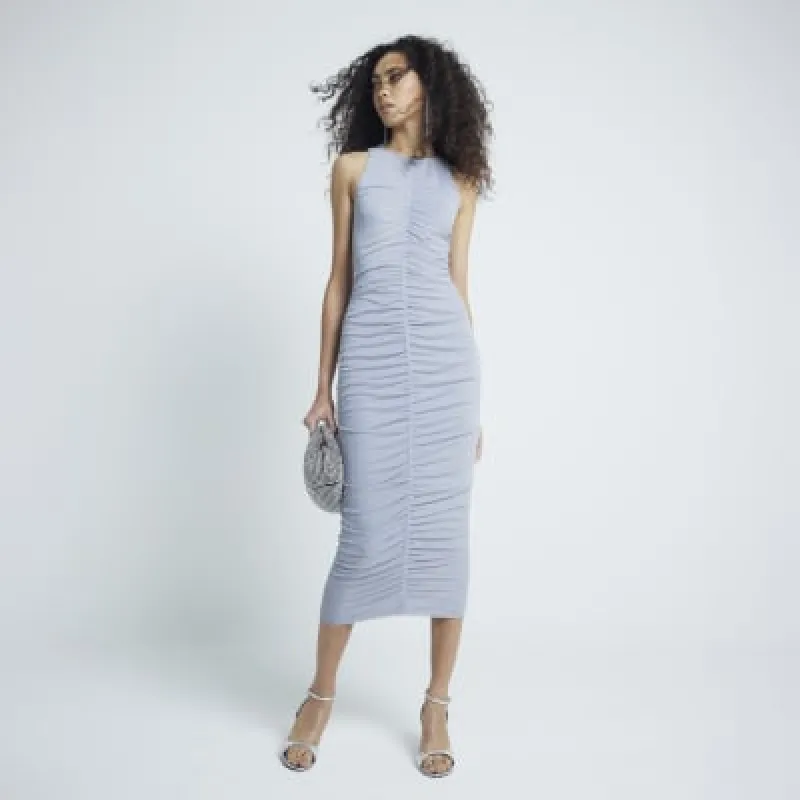 Grey Ruched Column Dress sold by River Island