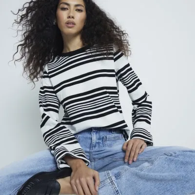 Black Stripe Long Sleeve T-Shirt sold by River Island