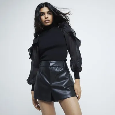 Petite Black Embellished Sleeve Top sold by River Island