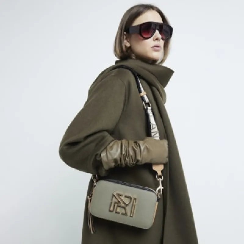 Khaki Faux Leather RI Cross Body Bag sold by River Island