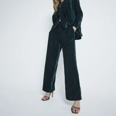 Green Velvet Wide Leg Trousers sold by River Island