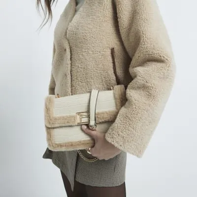 Cream Faux Fur Trim Shoulder Bag sold by River Island