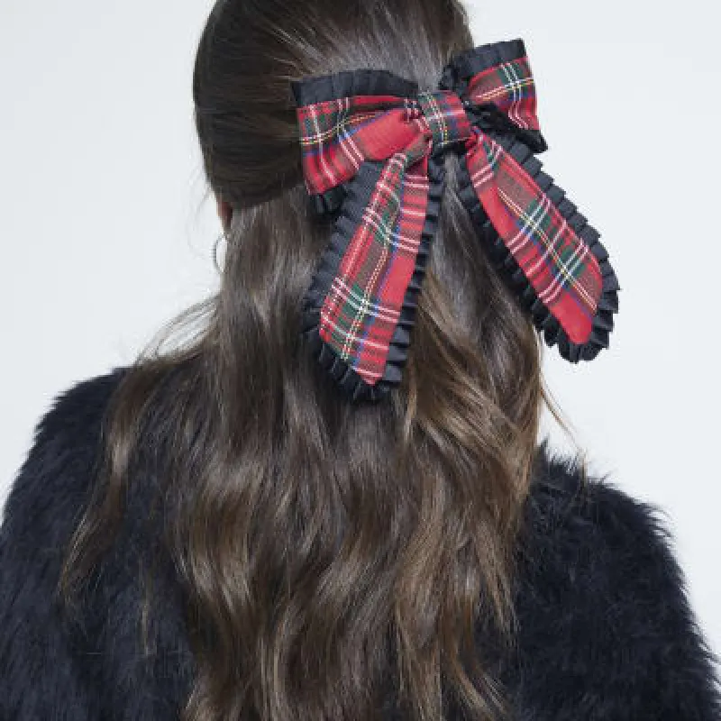 Red Tartan Ruched Christmas Bow Hair Clip sold by River Island