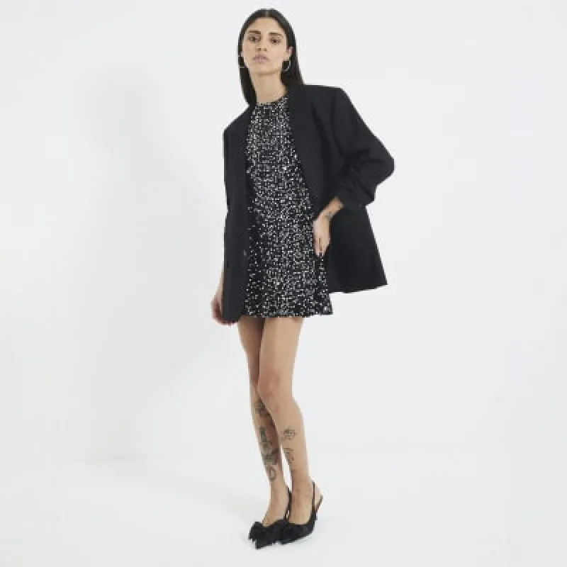 Black Velvet Sequin Mini Dress sold by River Island