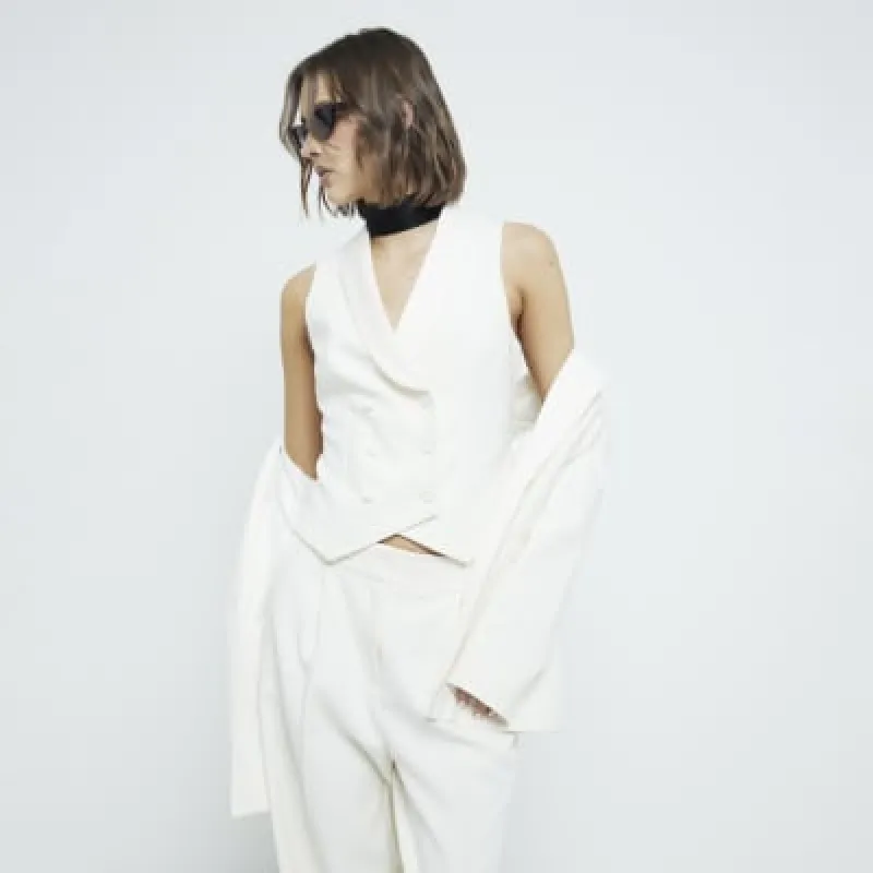 Cream Button Front Waistcoat sold by River Island