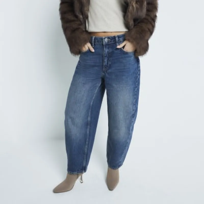 Petite Blue barrel Seamed Jeans sold by River Island