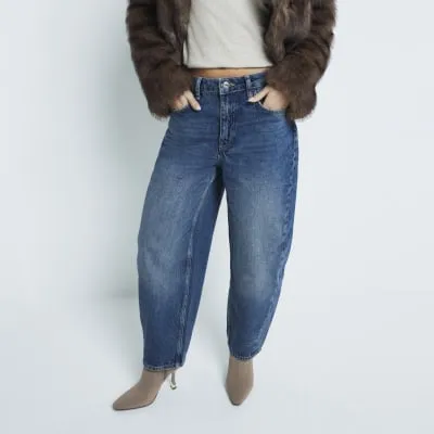 Petite Blue barrel Seamed Jeans sold by River Island