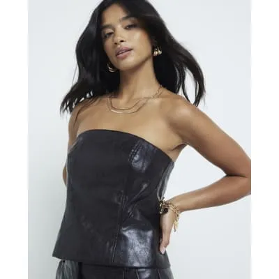 Petite Brown Faux Leather Bandeau Top sold by River Island