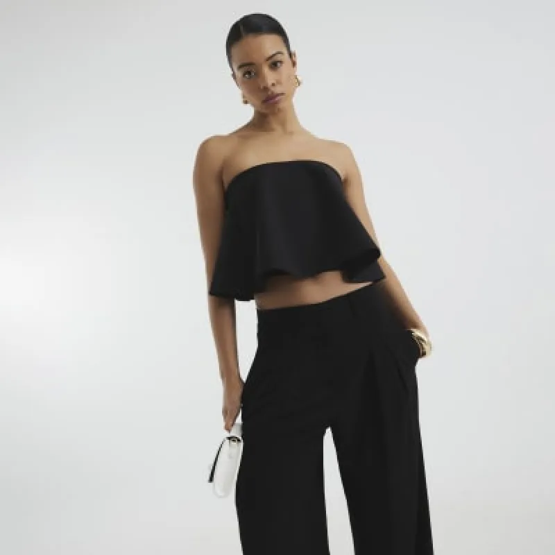 Black Draped Bandeau Top sold by River Island