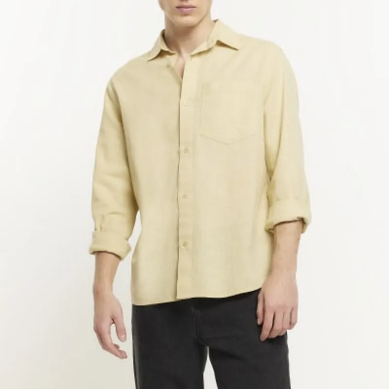 Yellow regular fit linen blend shirt sold by River Island