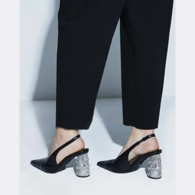 Black Diamante Heel Sling Back Court Shoes sold by River Island