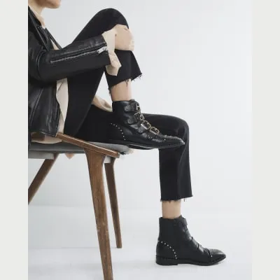 Black Stud Buckle Boot sold by River Island