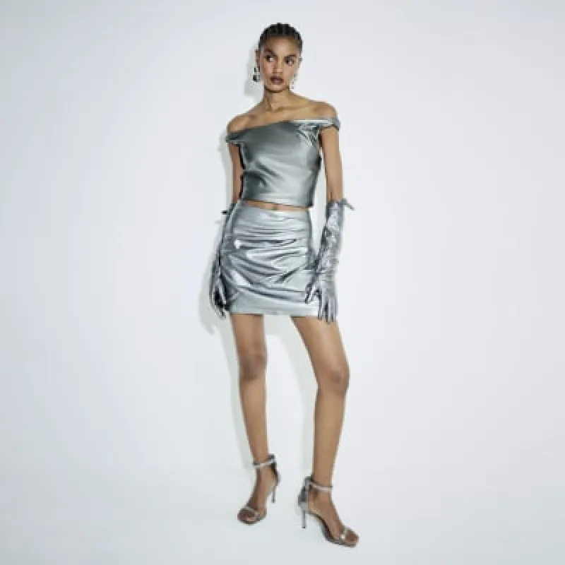 Silver Faux Leather Metallic Mini Skirt sold by River Island
