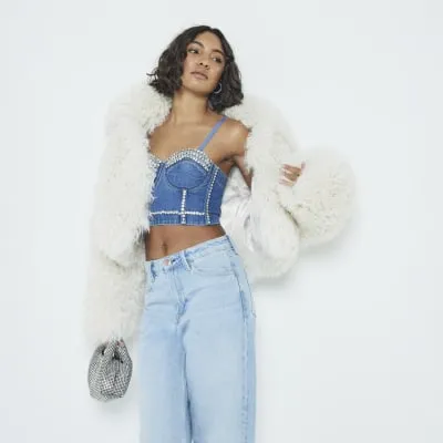 Blue Denim Diamante Corset Top sold by River Island