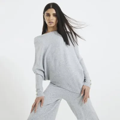 Grey Off The Shoulder Jumper sold by River Island