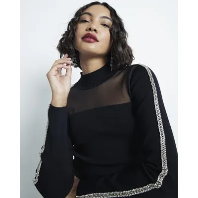 Black Embellished Sleeve Top sold by River Island