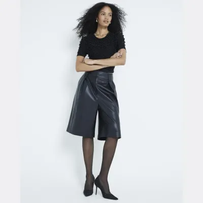 Black Short Sleeve Pearl Neck Top sold by River Island