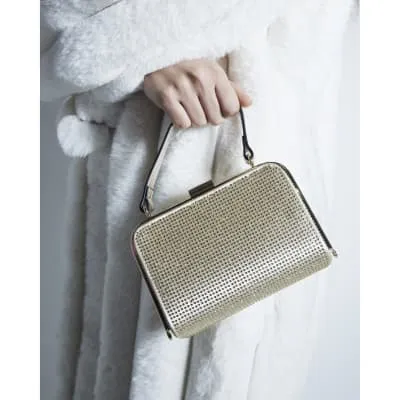 Gold Satin Embellished Clutch Bag sold by River Island