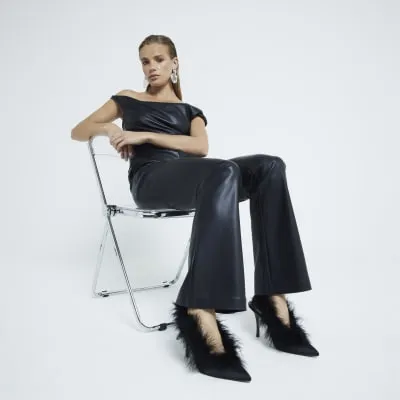 Black Feather Sling Back Court Shoes sold by River Island