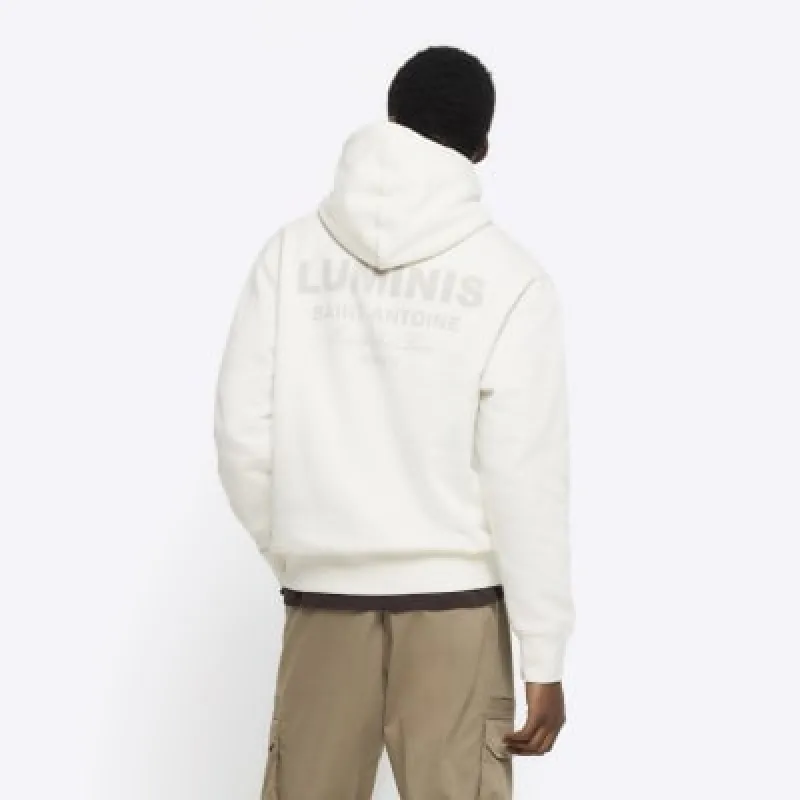 Beige regular fit graphic hoodie sold by River Island