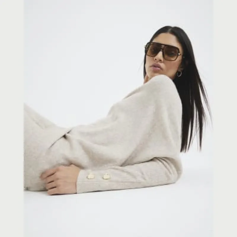 Beige Off The Shoulder Jumper sold by River Island