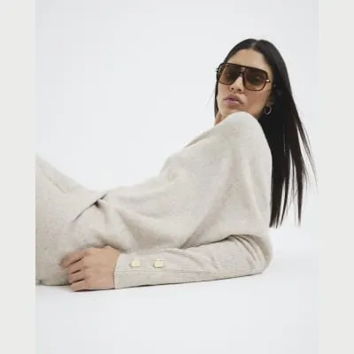 Beige Off The Shoulder Jumper sold by River Island