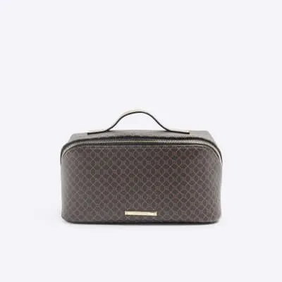 Brown Faux Leather RI Monogram Make Up Bag sold by River Island