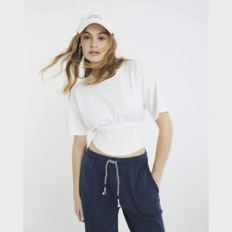 White Short Sleeve Corset Hem Tee sold by River Island