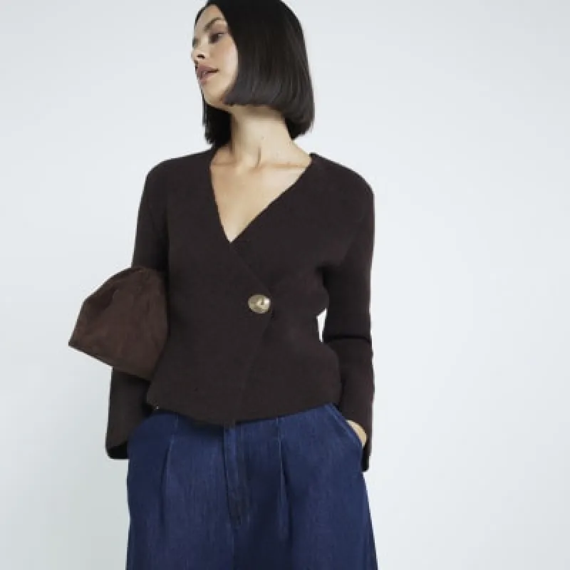 Brown Asymmetric Button up Cardigan sold by River Island
