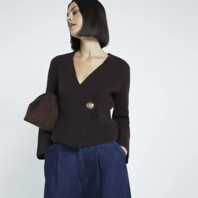 Brown Asymmetric Button up Cardigan sold by River Island