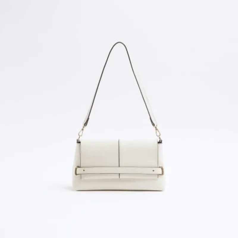Cream Faux Leather Fold Over Clutch Bag sold by River Island