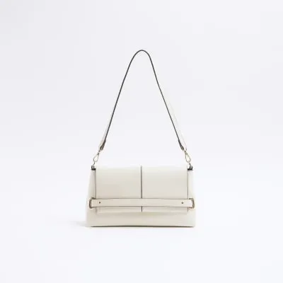 Cream Faux Leather Fold Over Clutch Bag sold by River Island